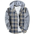 thumbnail image 1 of Dresfit Patchwork Sweatshirts Men Drawstring Flannel Plaid Pullover Long Sleeve Quilted Button Down Winter Fall Cardigan Flap Pocket Oversized Big and Tall Shirts Navy XL, 1 of 4