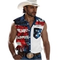 thumbnail image 1 of Dresfit Patriotic Cowboy Shirts for Men Lapel Sleeveless Tank Tops 2026 Summer 4th Of July Tees 1776 Button Down Usa Flag Graphic Shirt Blue 3XL, 1 of 5