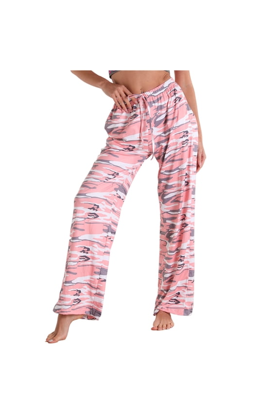 Plaid Pants Women Tie Dye Wide Leg Camo Striped Pajama Pants 2026 Drawstring Wide Leg Pajamas Loose Elastic Waist Loungewear Light pink L