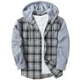thumbnail image 1 of Dresfit Plaid Pullover Men Drawstring Flannel Patchwork Hoodies Quilted Long Sleeve Button Down Winter Fall Shirts Color Block Oversized Button Up Shirt Gray XL, 1 of 4