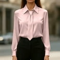 thumbnail image 1 of Dresfit Polo Shirt for Woman Satin Dress Shirts with Bow Tie Summer Long Sleeve Collared Business Silk Blouses 2026 Plus Size Loose Formal Tops Pink 2XL, 1 of 4