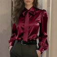 thumbnail image 1 of Dresfit Polo Shirt Women Long Sleeve Dress Shirts with Bow Tie 2026 Satin Collared Formal Tops Summer Lantern Cuffs Lightweight Business Tunic Wine M, 1 of 4