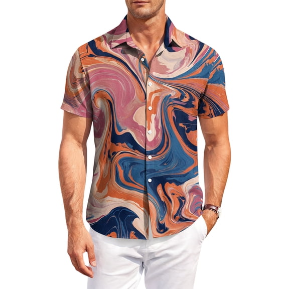 Dresfit Polo Shirts Men Button Down Graphic Hawaiian Shirt Summer 2026 Short Sleeve Tropical Mokaloha Shirt Big and Tall Loose Oversized Holiday Aloha Shirt Watermelon Red 4XL