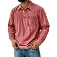 thumbnail image 1 of Dresfit Polo Shirts Mens Distressed Mokaloha Shirt Winter Long Sleeve Lapel Vintage T Shirts Stand Collar Baggy Henley Loose Autumn Tshirts Pink L, 1 of 3