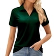 thumbnail image 1 of Dresfit Polo Shirts for Woman V Neck Short Sleeve Dressy Tops 2026 Summer Collared Lapel Dressy Blouses Baggy Upf 50+ Plus Size Business Shirt Dark Green L, 1 of 4