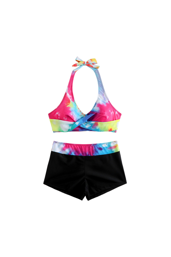 Printed Two Piece Bikini Set for Women - Floral Padded Top, Wireless & Sexy Cut Pink 3XL