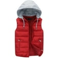 thumbnail image 1 of Dresfit Puffer Vest for Men Hooded Zip Up Quilted Jacket Cotton Solid Color Plus Size Winter Waistcoat Sleeveless Big and Tall Padded Outerwear with Hood Deep Red L, 1 of 8