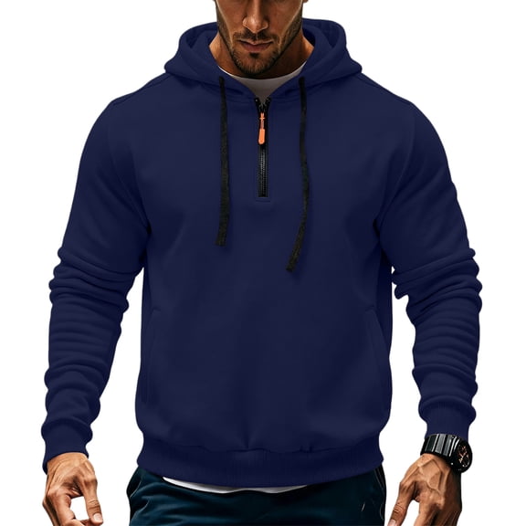 Dresfit Quarter Zip Hoodies for Men 1/4 Zip Oversized Sweatshirt Big and Tall Drawstring Loose Active Pullover Long Sleeve Zipper Fashion Navy S