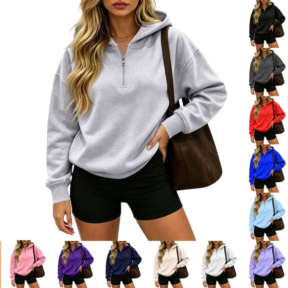 Dresfit Quarter Zip Pullover Women Fleece Oversized Hooded Sweatshirts Long Sleeve Half Zip Sweatshirt Fall Winter Elastic Cuffs Plus Size Hoodies