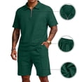 thumbnail image 1 of Dresfit Quarter Zip Shirt and Shorts Set for Men Collared Polo Shirts Shorts Tracksuit Summer 2026 Lightweight Waffle Knit 2 Piece Outfits L, 1 of 6