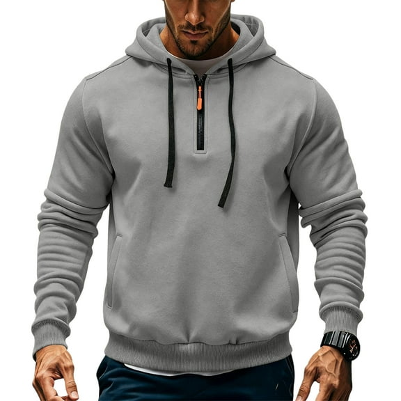 Dresfit Quarter Zip Sweatshirt Mens Drawstring Oversized Hoodies 1/4 Zip Big and Tall Loose Active Pullover Long Sleeve Lightweight Hoodie Light Gray L