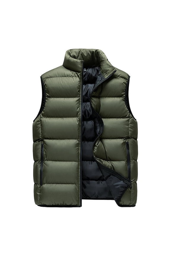 Quilted Jacket Men Sleeveless Zip Up Lightweight Jacket Cotton Padded Solid Color Winter Outerwear Thermal Warm Coat with Pockets Green M