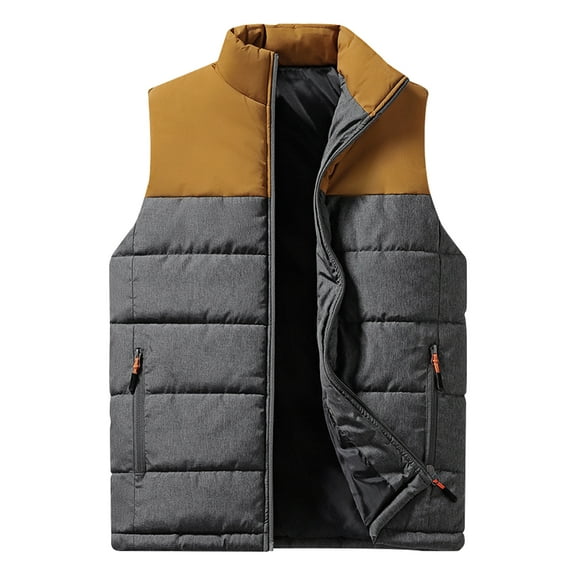 Dresfit Quilted Jacket Mens Sleeveless Cotton Puffer Vest Zip Up Quilted Loose Fit Casual Waistcoat Thick Warm Coat with Pockets Ginger 3XL
