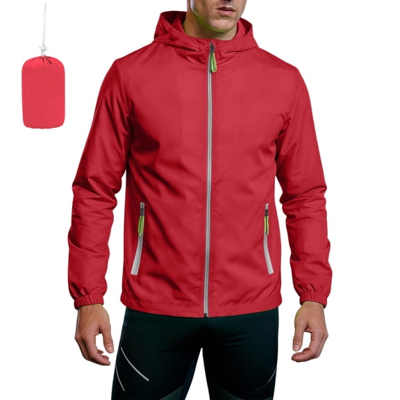 Dresfit Rain Jacket for Men Long Sleeve Zip Up Hoodies 2026 Summer Drawstring Running Raincoat Hooded Quick Dry Reflective Fishing Hoodie with Pockets M