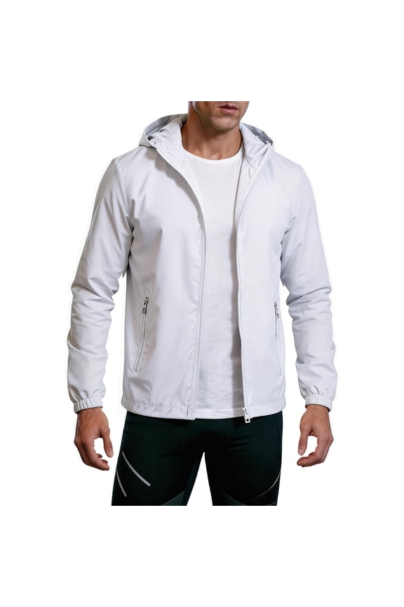 Rain Jacket for Men Zip Up Drawstring Hoodies 2026 Summer Long Sleeve Fishing Raincoat Reflective Loose Fit Oversized Gym Windbreaker with Pockets S