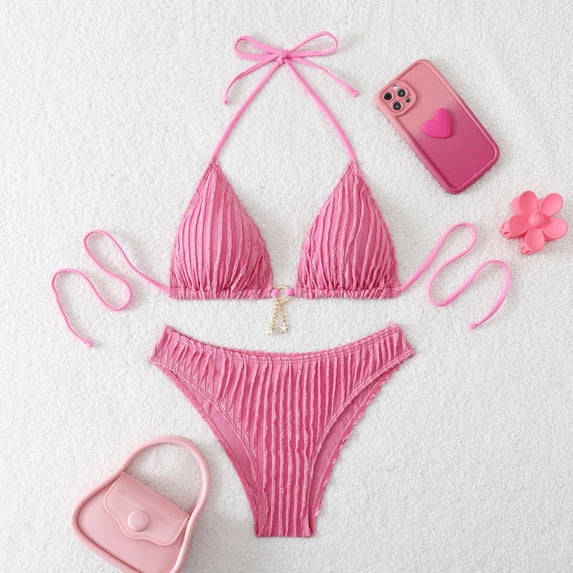 Dresfit Relaxed Fit Two Piece Swimsuit - Everyday Bikini Set for Summer Pink M