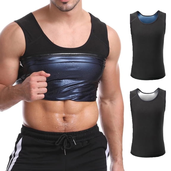 Dresfit Sauna Vest for Men 2026 Scoop Neck Tummy Control Sauna Shirts Sleeveless Big and Tall Gym Shirt Plus Size Heat Trapping Waist Trainer Blue 4XL