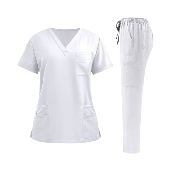 Dresfit Scrub Sets for Women Short Sleeve V Neck Scrub Tops Matching Drawstring Wide Leg Scrub Pants 2 Piece Sets Stretch Loose Workwear 2XL