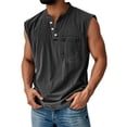 thumbnail image 1 of Dresfit Shirts Men Denim Distressed Sleeveless Tank Tops Summer 2026 Henley Washed Athletic Shirt Plus Size Button Up Solid Vintage Tees Black 2XL, 1 of 4