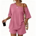 thumbnail image 1 of Dresfit Shorts Sets for Women Off Shoulder Crew Neck Short Sleeve Tops & Mini Shorts 2 Piece Outfits Summer 2026 Wrinkle Resistant Oversized Sweatsuits L, 1 of 6