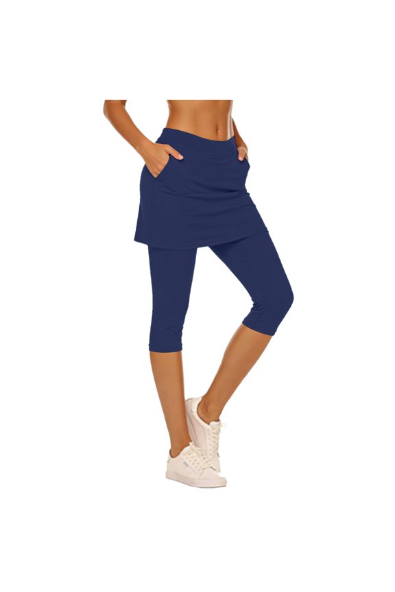 Skorts Women Quick Dry Upf 50+ Yoga Leggings 2026 Summer Capri High Waisted Athletic Pants Tummy Control Tennis Capris with Pockets Blue L