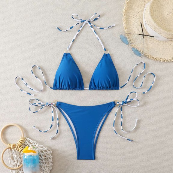 Dresfit Slimming High Waisted Bikini Set - Sexy Two Piece Swimsuit with Padded Top Blue M