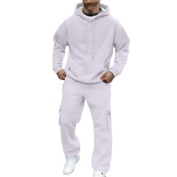 Dresfit Sweat Suits Men Fall Big and Tall Drawstring Hoodies and Sweatpants Set Fleece 2 Piece Set Jogging Streetwear 2025 Long Sleeve Gym Tracksuits White #4 Polyseter