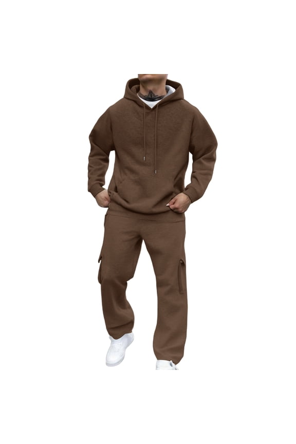 Sweat Suits for Men Winter Big and Tall Drawstring Hoodies and Sweatpants Set Plain 2 Piece Set Workout Streetwear Fall Long Sleeve Jogging Outfit Brown #5 Polyseter