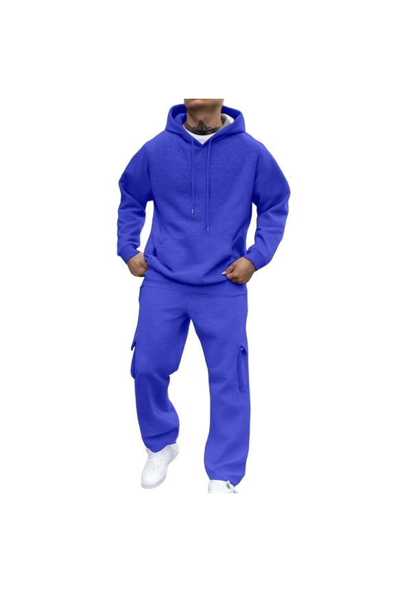 Sweat Suits Men Winter Drawstring Big and Tall Pullover Sweaters and Sweatpants Set Long Sleeve Plain Workout Track Suits 2025 Fleece Jogging Loungewear Blue #5 Polyseter