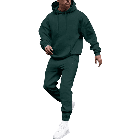 Dresfit Sweat Suits Mens Winter Drawstring Big and Tall Hoodies and Sweatpants Set 2 Piece Set Solid Workout Streetwear 2025 Long Sleeve Jogging Loungewear Dark Green #2 Polyester