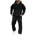 thumbnail image 1 of Dresfit Sweatsuit for Men Fall Drawstring Big and Tall Pullover Sweaters and Sweatpants Set Fleece Solid Workout Outfit Winter 2 Piece Set Gym Streetwear Black #4 Polyseter, 1 of 8