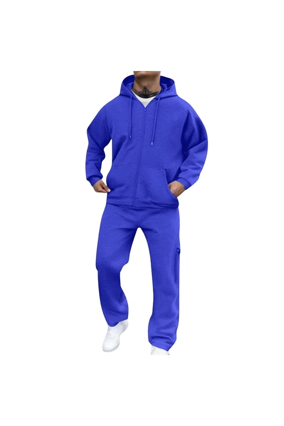 Sweatsuit Mens 2025 Big and Tall Full Zip Pullover Sweaters and Sweatpants Set Drawstring Long Sleeve Workout Loungewear Winter Fleece Jogging Track Suits Blue #1 Polyseter