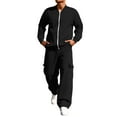 thumbnail image 1 of Dresfit Sweatsuits Men Fall Solid Color Tracksuit V Neck Sweatshirts & Jogging Sweatpants Elastic Waist Running Tracksuit Set Big and Tall Aheletic Outfits Black 3XL, 1 of 9