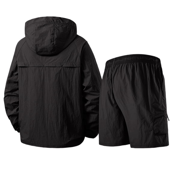 Dresfit Sweatsuits for Men Sun Protection Long Sleeve Hooded Jacket & Shorts Outfits 2026 Zip Up Summer Upf 50+ Fishing Sun Hoodie with Zipper Black M