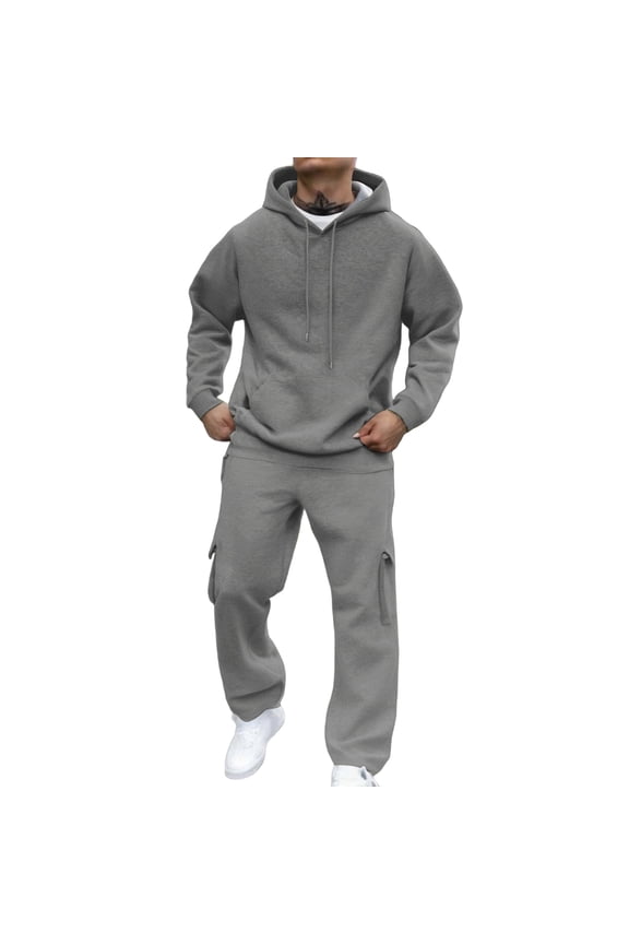 Sweatsuits Sets for Men Fall Big and Tall Drawstring Pullover Sweaters and Sweatpants Set Solid Plain Workout Outfit 2025 Long Sleeve Athletic Track Suits Gray #4 Polyseter