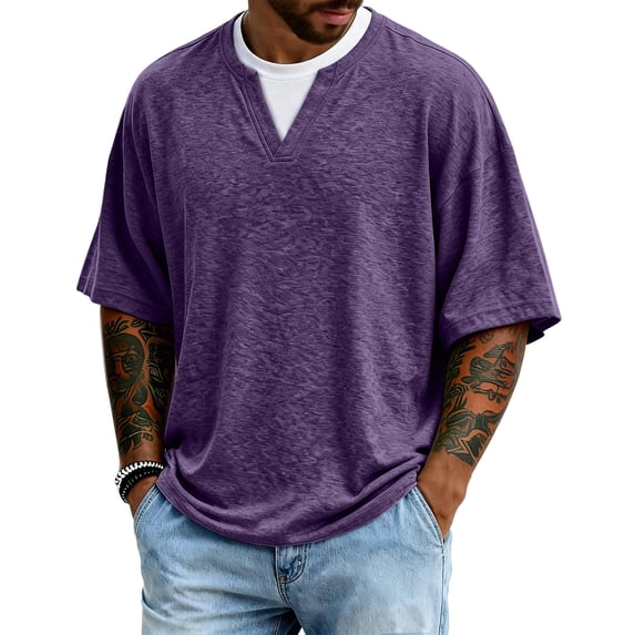 Dresfit T Shirts for Man Oversized V Neck Henley Shirts Summer 2026 Short Sleeve Vintage Tops Plain Breathable Big and Tall Sweatshirts S