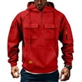 thumbnail image 1 of Dresfit Tactical Hoodies Mens Fleece Quarter Zip Sweatshirts Hooded Long Sleeve Travel Pullover Winter Fall Cargo Zip Up Warm Tops Red L, 1 of 9