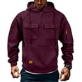 thumbnail image 1 of Dresfit Tactical Pullover Mens Long Sleeve Big and Tall Sweatshirts Fleece Hooded Outdoor Hoodies Fall Winter Multi Pockets Cargo Zipper Sweatshirt Wine 5XL, 1 of 9