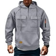 thumbnail image 1 of Dresfit Tactical Sweatshirts for Men Long Sleeve Big and Tall Pullover Hooded Fleece Gym Hoodies Fall Winter Zipper Cargo Warm Sweatshirt Light Gray S, 1 of 9