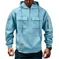 thumbnail image 1 of Dresfit Tactical Sweatshirts Mens Fleece Quarter Zip Hoodies Hooded Long Sleeve Travel Pullover Winter Fall Lined Cargo Warm Sweatshirt Light Blue 3XL, 1 of 9