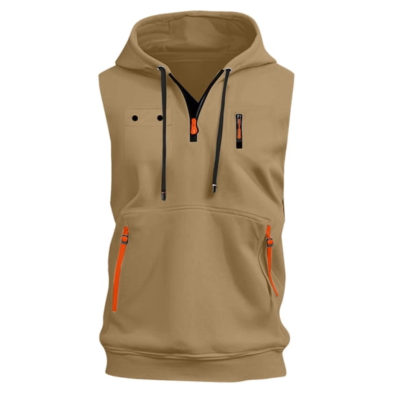 Dresfit Tank Tops for Men Zip Up Sleeveless Hoodie Quarter Zip Hooded Hawaiian Shirts 2026 Summer Oversized Cut Off Lightweight Active Sweatshirt Earthy Yellow XL