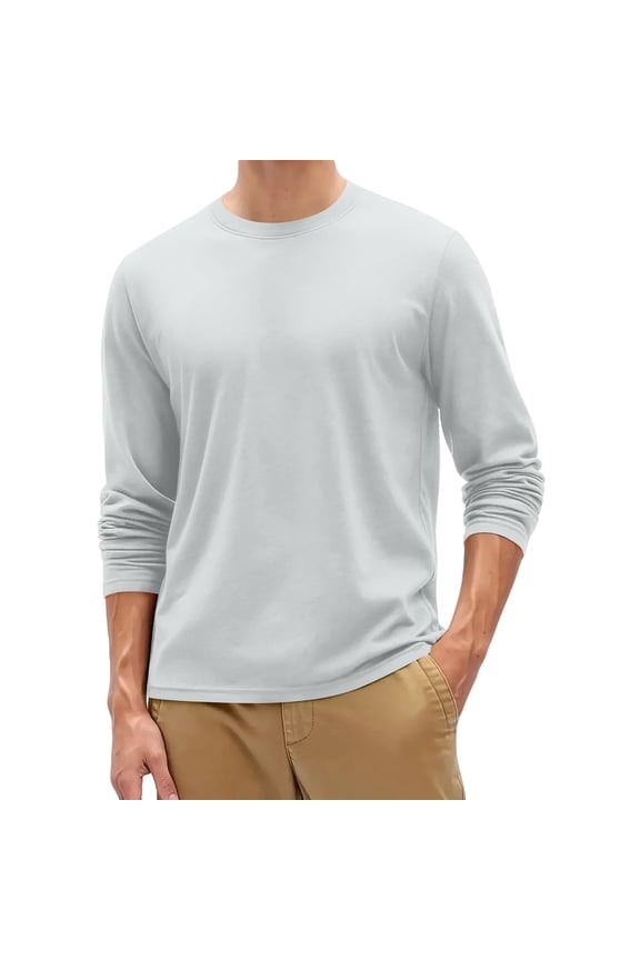 Thermal Shirts for Men Crew Neck Big and Tall Shirt 2025 Knit Long Sleeve Solid Color Athletic Tshirts Fall Loose Fit Stretch Oversized Pullover Tops Gray 3XL