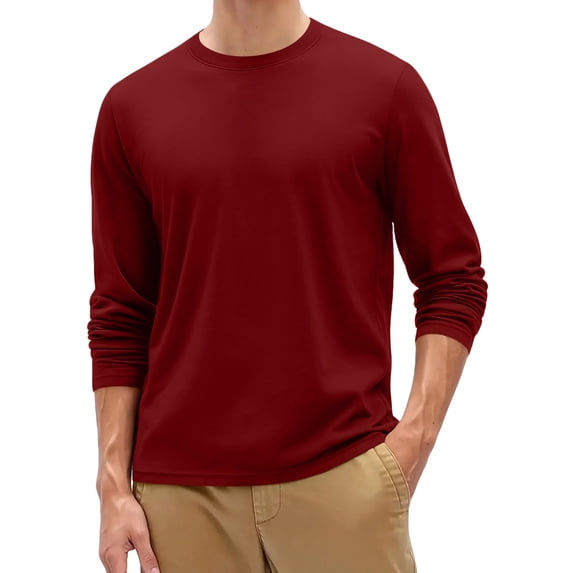 Dresfit Thermal Shirts Mens Solid Color Big and Tall Shirt Fall Cotton Long Sleeve Crew Neck Muscle Tshirts 2025 Oversized Slim Fit Plain Fashion Wine 3XL