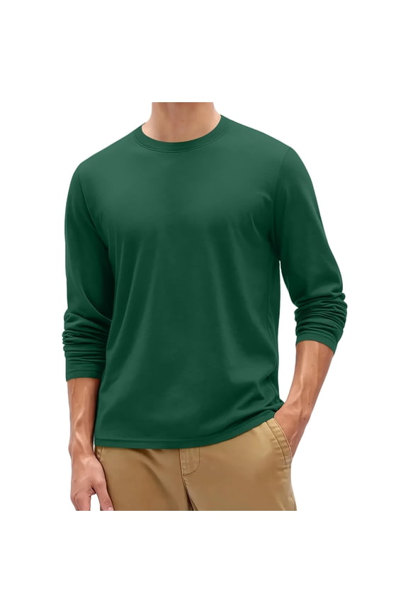 Thermal Shirts Mens Solid Color Big and Tall Tshirts 2025 Button Long Sleeve Crew Neck Muscle Shirt Fall Cotton Knit Basic Fashion Army Green 4XL