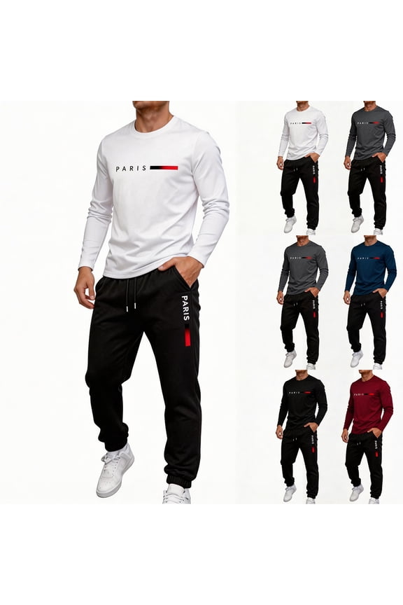 Track Suits Men Crewneck Long Sleeve Shirts & Pants Summer 2026 Loose Athletic Tracksuit Graphic Lightweight Slim Fit 2 Piece Sets L