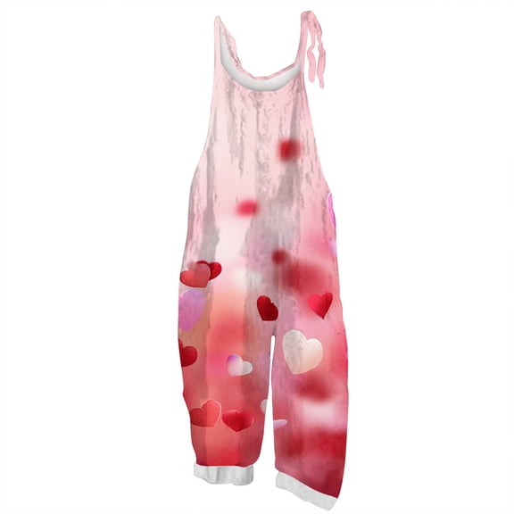 Dresfit Valentines Jumpsuit Womens Wide Leg Sleeveless Romper 2026 Adjustable Strap Patchwork Valentine's Day Overalls Petite Holiday Graphic Outfits Pink S