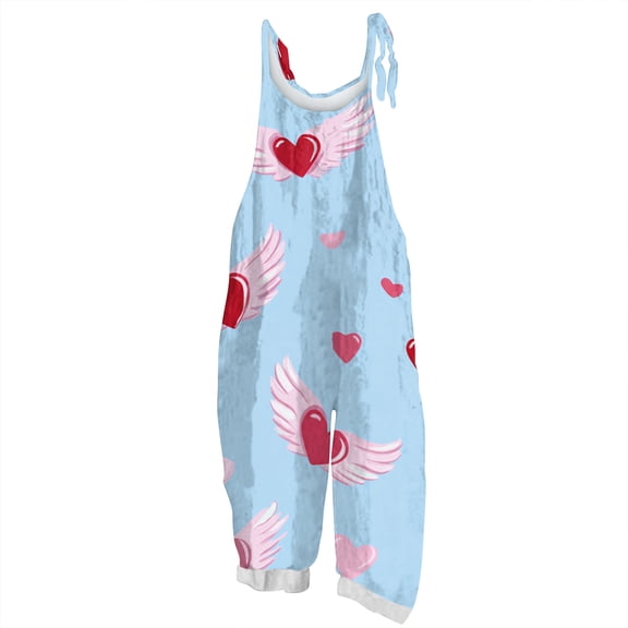 Dresfit Valentines Jumpsuit Womens Wide Leg Sleeveless Romper 2026 Patchwork Adjustable Strap Valentine's Day Outfits Plus Size Loose Overalls Sky Blue 2XL