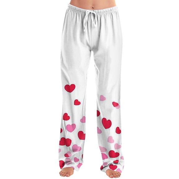 Dresfit Valentines Pajamas Women Drawstring Wide Leg Sleepwear Plus Size Straight Love Heart Print Home Pant Loose Graphic Loungewear Valentines Day Pjs Purple Pink 2XL