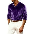 thumbnail image 1 of Dresfit Velvet Shirt for Men Henley Long Sleeve Party Shirts Summer 2026 Button Down V Neck Tops Velour Big and Tall Mardi Gras Holiday Pullover Purple 2XL, 1 of 5