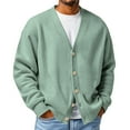 thumbnail image 1 of Dresfit Waffle Sweaters Mens Button Up Knitted Sweater Long Sleeve Front V Neck Cardigan Shirt Winter Ribbed Textured Oversized Back To School Pullover Dressy Cardigan Light Green 4XL, 1 of 5
